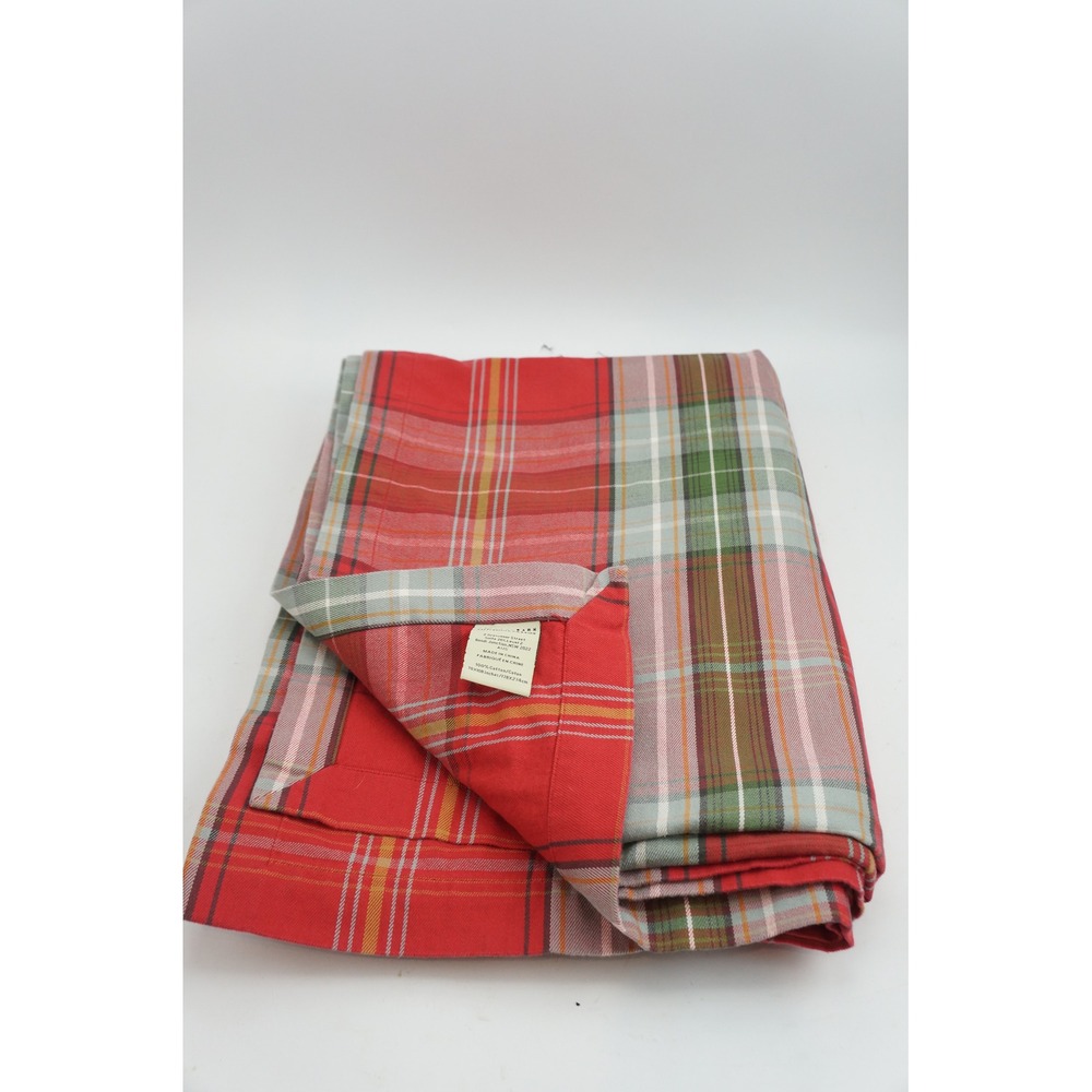 Pottery Barn Tablecloth 70x108 Red Blake Plaid Cotton Rectangle Holiday EUC